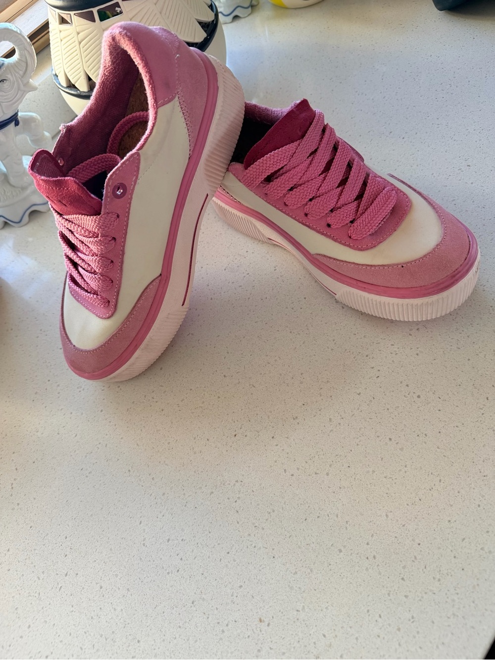 Reef Pink and White  chunky Platform Lace-Up Sneakers